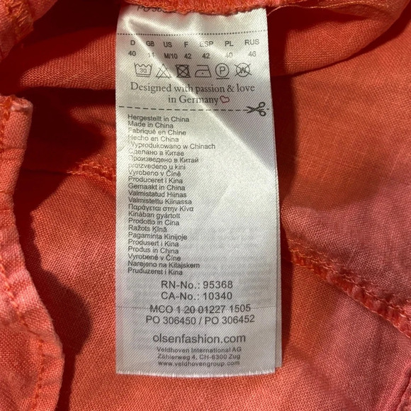 Olsen Europe Linen Short Sleeve Button  Up Shirt with Front Pockets Sz 10/Medium - Picture 4 of 6